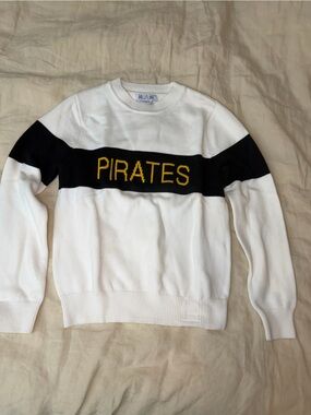 White Sweater with Black Stripe and Yellow 'PIRATES' Text